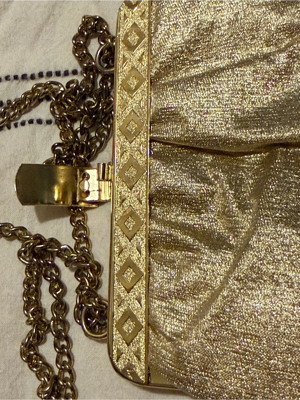 Vintage 1960s Gold Lamé Evening Bag Metallic Chain Frame Purse